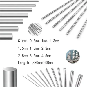 5Pcs Solids 304 Stainlesss Steel Round Rod 0.8/1/1.3/1.5/1.8/2.2-4.5mm Metal Bar Stock for DIY Craft, Model Making, Lathe Tool