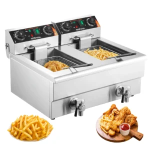 SucceBuy 12L Electric Deep Fryer w/Dual Removable Tanks Commercial Countertop Fryer for Chicken French Fries Frying Chips