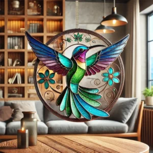 8cm Acrylic 2D Flat Colorful Hummingbird Hanging Pendant Wind Chime Suncatcher Home Window Ornament Garden Decor Car Decoration