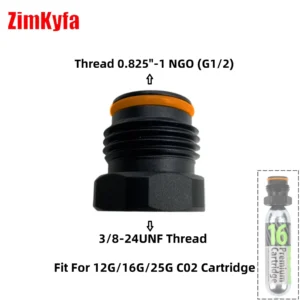 New CO2 Fitting 3/8-24UNF CO2 Cartridge (12G/16G/25G) Cylinder to Standard Tank Thread (G1/2-14) Convert Adapter