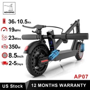 AOVOPRO AP07 Electric Scooter 10.5Ah 19mph APP Smart Control Scooter 8.5inch 23miles Max Range Double shock absorption for Adult