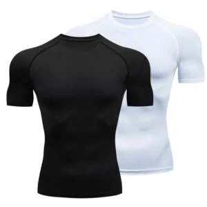 Men Gym Sport T-shirt Compression Elastic Quick Dry Tight Sweat-Wicking Breathable Jogging Running Fitness Athletic Workout Tee