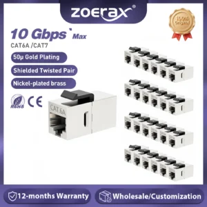 ZoeRax CAT7 CAT6A CAT6 Coupler RJ45 Keystone Shielded Coupler, Shielded Female to Female RJ45 Inline Coupler Keystone Jack