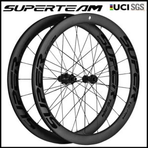 SUPERTEAM Carbon Fiber Road Wheelset 700C Disc Brake 50mm Tubeless Clincher Bike Wheels 6-Pawl Hub Compatible with HG/XDR