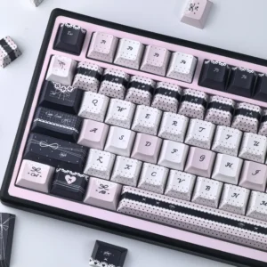 Lolita Style Keycaps Pbt Moa Cherry Cute 키보드 키캡 Blue Pink Black Aula F75 Customized For Alice Layout AZERTY Keyboard Keycap