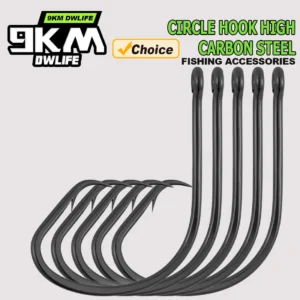 9KM Fishing Hook Inline Circle Hook Barbed Live Bait Hooks High Carbon Steel Wide Gap Hook for Catfish Striped Bass Saltwater