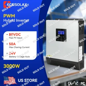 ECGSOLAX 3KW Hybrid Solar Inverter 24V to 110V 120V 2400W Pure Sine Wave Inverter With PWM 50A Charging Controller Max PV 80VDC