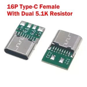 USB type c Female Connectors Jack With Dual 5.1K Resistors 16pin usb Electric Terminals welding DIY data cable Support PCB Board