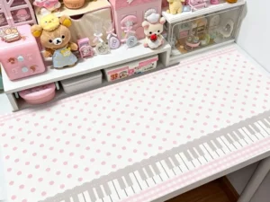Leather Desk Pad Protector Piano Key Polka Dots Y2k Pink Girl Mouse Pad Office Desk Mat Waterproof Non-Slip PU Desk Blotter Pad