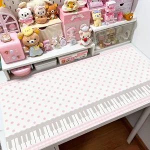 Leather Desk Pad Protector Piano Key Polka Dots Y2k Pink Girl Mouse Pad Office Desk Mat Waterproof Non-Slip PU Desk Blotter Pad