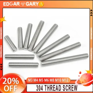 304 Stainless Steel Full Threaded Rod Bolt Length16mm-500mm Fully Metric Headless Thread Stud Rods Screws M3 M4 M5 M6 M8 M10 M12