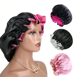 1pc Two Tone Satin Hat Silk Bonnet for Sleeping Satin Bonnets Double Layer Reversible Hair Cap Bonnet for Women Long Curly Braid
