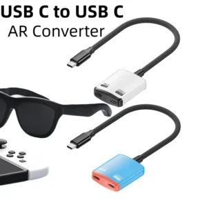 USB C to XREAL/VITURE One/RayNeo AR XR Smart Glasses 8K Display PD100W Fast Charging 2in1 Adapter for Switch Laptop Phone Game