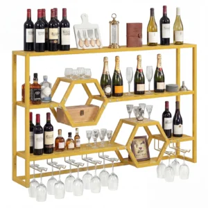 Wall Mounted Wine Rack 47” Large Floating Bar Shelves w/ Glass Holder for Kitchen