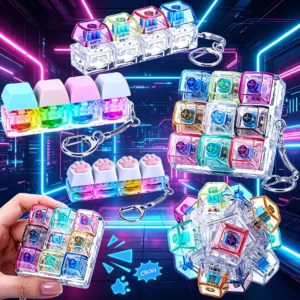 LED Light Keyboard Keychain Fidget Toy Clickable Button Stress Relief Portable Desk Accessory Office Decor Gift Anxiety Relief