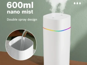 600ML Air Humidifier Double Spray Port Essential Oil Aromatherapy Diffuser Mute Atomizer Colorful Lights For Home Office Car
