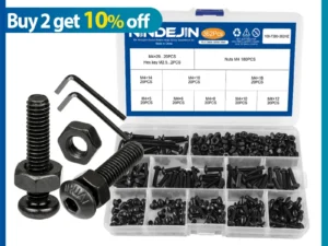 NINDEJIN hex hexagon socket button head screw nut carbon steel m2 m2.5 m3 m4 m5 m6 allen round head screw set bolt and nut set