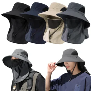 Summer Sun Hats UV Protection Outdoor Hunting Fishing Cap For Men Women Hiking Camping Visor Bucket Hat Neck Flap Fisherman Hat