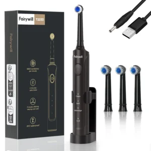 Fairywill Electric Toothbrush T2233Powerful Rotation Cleaning 4 Replacement Heads Rechargeable Sonic Toothbrush for Adults