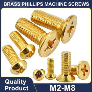M2 M2.5 M3 M4 M5 M6 M8 Brass Phillips Machine Screws Countersunk /Round Head Cross Flat Head Metric Thread Screw 5Pcs-200Pcs