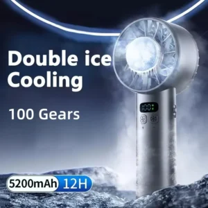 5200mAh Portable Handheld Fan with Double Ice Cooling, High-Speed Rechargeable USB Fan, Foldable Design
