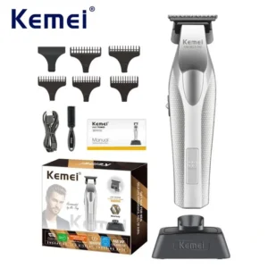 Kemei Zero Gapped Professional Hair Trimmer 9000RPM DLC Cordless Hair Clippers Barber Rechargeable Finish Hair Cutting Machine
