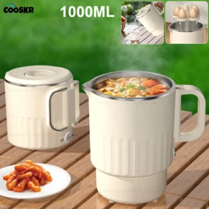 Electric Water Kettle Portable Mini Kettle with Steaming Rack 1000ml Large Capacity Stainless Steel Home Kitchen Office Travel