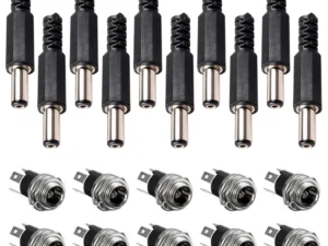 10Pairs DC Power Supply Jack Socket Female Panel Mount Connector 3-Pin 5.5 x 2.1mm with 5.5mm x 2.1mm DIY Male DC Power Plug