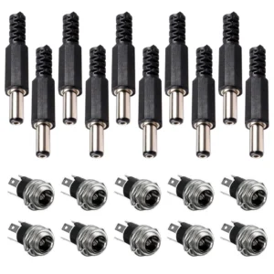 10Pairs DC Power Supply Jack Socket Female Panel Mount Connector 3-Pin 5.5 x 2.1mm with 5.5mm x 2.1mm DIY Male DC Power Plug