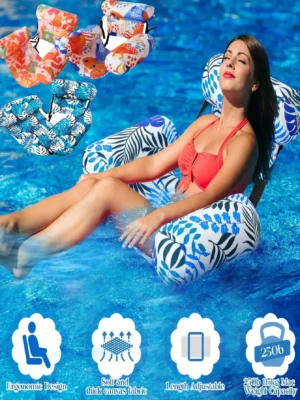 1pcs New Inflatable Water Hammock with Armrests PVC Floating Lounger Sofa for Adults Summer Print Pool Float Inflatable Lounger