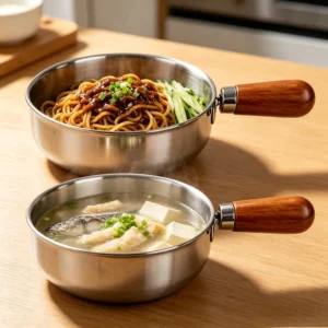 1pc Stainless Steel Pot with Heat-Resistant Wooden Handle - Induction Compatible, Non-Slip Base, Even Heat Distribution Milk Pot