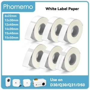Phomemo 3 Rolls Q30 White Sticker Waterproof Paper Adhesive Label White Anti-Oil For Q30 D30 Mini Portable Thermal Printer Tape