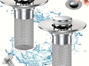 2-Pack Stainless Steel Pop-Up Sink Drain Strainer – Removable Basket! Clog-Preventing Hair Catcher for Bathtub/Shower/Sink