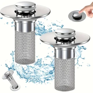 2-Pack Stainless Steel Pop-Up Sink Drain Strainer – Removable Basket! Clog-Preventing Hair Catcher for Bathtub/Shower/Sink