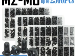 2510p Hex Hexagon Socket Button Head Screw Kit M2 M2.5 M3 M4 M5 M6 Black 10.9 Grade Allen Screws Bolts with Nuts Washer ISO7380