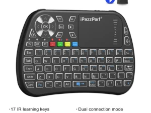 IPazzPort Bluetooth Mini Keyboard with Touchpad, 2.4Ghz, Backlight, Rechargeable, Compatible with Smart TV, Android TV Box, PC