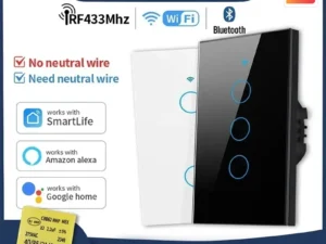 Tuya US WiFi+Bluetooth Smart Switches No Neutral Wire Required 1/2/3/4 Gang Light WiFi Touch Switch Work with Alexa Google Home
