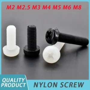 Nylon Screw M2 M2.5 M3 M4 M5 M6 M8 Black White Nylon Plastic Phillips Pan Head Screws Cross Round Head Insulated Bolts L=4~20mm