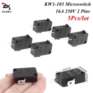 (ZYDD01) 5Pcs KW1-103 Microwave Oven Door Micro Switch 16A 250V 2 Pins Fit For Microwave Washing Machine (Normally Close)