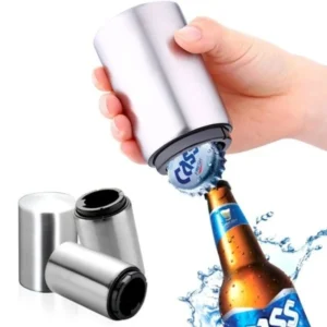 Stainless Steel Automatic Beer Bottle Opener No Bend Push Down Cap - Easy Open for Beer and Soda Glass Bottles Kitchen Opener