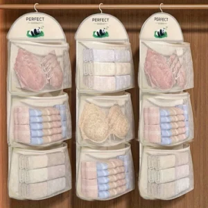 Three-Tier Hanging Underwear Socks Bra Mesh Storage Bag Suitable for Dormitory Home Wall-Mounted Organizer with Visible Pockets