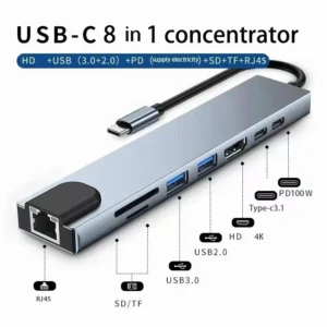 Usb 8In1 7in2 7in1 3in1 11in 1 Type C  To 4k HdTV Hub Adapter Sd Tf Rj45 Card Reader Pd Fast Charge For Macbook laptop Computer