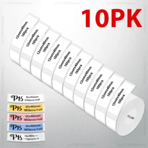 2/5/10Rolls P15 Thermal Label Sticker for Phomemo D30 Q30 Marklife P15 P12 DELI Q2 Label Maker White 12x40mm 15x30mm Label Tape