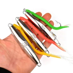 1Pcs Jigs Hard Bait Saltwater Fishing Lures Spoon Metal Jig with Tube Tail Trolling jig Bait Stripers Bass Tuner Surf fishing