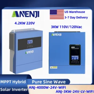 ANENJI 4KW 220v 3KW 110V Hybrid Solar Inverter Off Grid Inverter Built MPPT 100A Solar Charge Controller Fit Work Without Battery