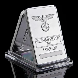 German Eagle Rare 1 Ounce Silver Bar 999 Silver Plated Cross Bar Clear Acrylic Capsule