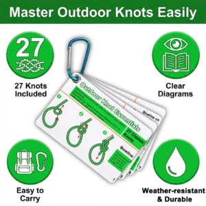 Rock Climbing Knot Cards Includes 27 Rope Knots,with Mini Carabiner to Clipping,Waterproof Knot Tying Cards Ultimate Knot Guides