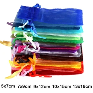 50/100pcs Colorful Organza Gift Bag 5x7 7x9 9x12 10x15 13x18cm Party Wedding Favors Candy Jewelry Packaging Drawstring pouches