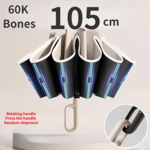 60K Buckle Men Women Umbrella Fully Automatic Reverse Folding Umbrella with Windproof Reflective Stripe UV Umbrellas