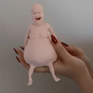 Funny Belly Doll - with Expressive Eyes & Fluffy Ears Easy-Clean Silicone Material for Adult Party Decor, Quirky Home Decoration